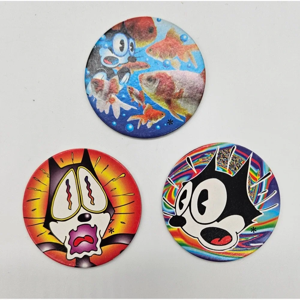 Felix the Cat Pogs Three Vintage‎ Collectible 90s Cartoon Game